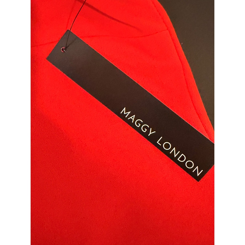 Maggy London Ruffle Neck Sleeveless  Sheath Dress Womens 16 Orange NWT - Picture 6 of 10